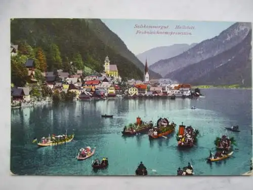 [Echtfotokarte farbig] Salzkammergut Hallstatt Frohnleichnamsprozession. 