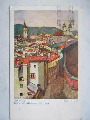 [Lithographie] Linz a. D. Blick von der Schloßkaserne über Alt-Linz. 