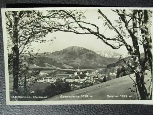 [Echtfotokarte schwarz/weiß] Mariazell Steiermark Gemeindealpe 1623 m Oetscher 1892 m. 