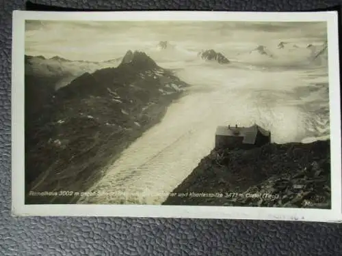 [Echtfotokarte schwarz/weiß] Ramolhaus 3002 m gegen Schwarzenkamm, Gurglerferner und Karrlesspitze 3471 m  Ötztal (Tirol). 