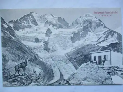 [Lithographie] Restaurant Fuorcla Surlej 2756 m ü. M. 