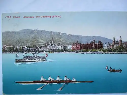 [Lithographie] Zürich Alpenquai und Uetilberg (874 m). 