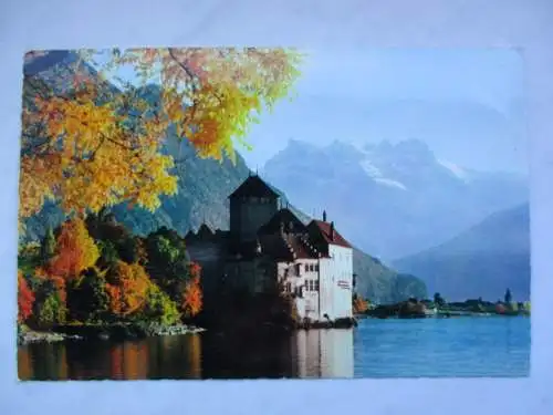 [Echtfotokarte farbig] Lac Leman - Le Chateau de Chillon et las Dents du Midi. 