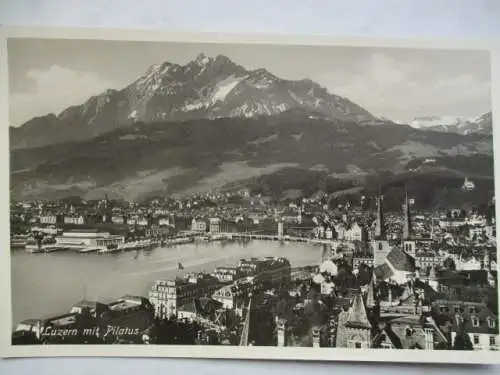 [Echtfotokarte schwarz/weiß] Luzern mit Pilatus. 