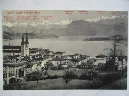 [Lithographie] Luzern und die Alpen - 
(weitere Angaben zu den Gipfeln mit Höhenmetern=. 