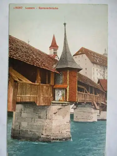 [Lithographie] Luzern Spreuerbrücke. 