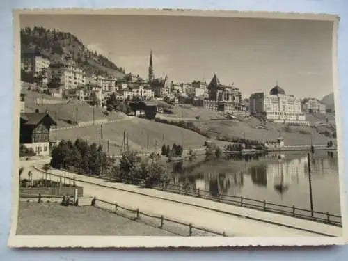 [Echtfotokarte schwarz/weiß] St. Moritz Dorf. 