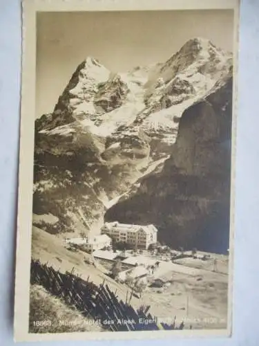 [Echtfotokarte schwarz/weiß] Mürren Hotel des Alpes , Eiger 3875 m. Mönch 4105. 