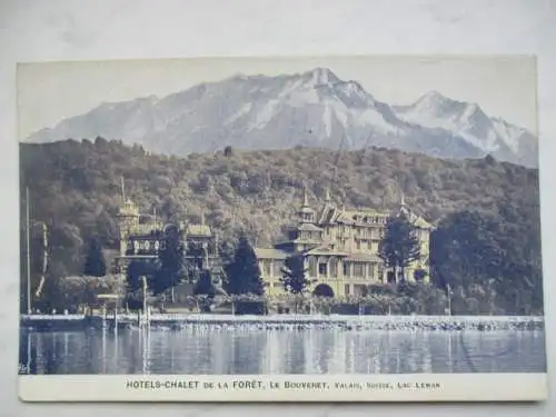 [Lithographie] Hotels-Chalet de la Foret, Le Bouveret, Valais, Suisse, Lac Leman. 