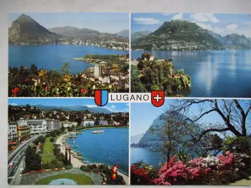 [Echtfotokarte farbig] 4teilig
Lugano - Monte S. Salvatore / Capo S. Marino Monte Brè / Paradiso / Quai. 