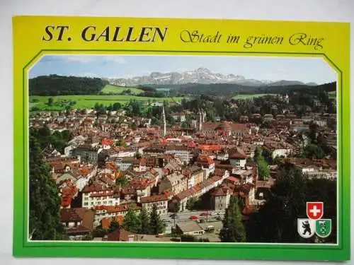 [Echtfotokarte farbig] St. Gallen Stadt im Grünenn Ring. 