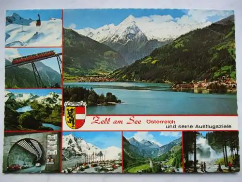 [Echtfotokarte farbig] Zell am See  Österreich und seine Ausflugsziele
Zell am See mit Kitzsteinhorn , 3204 m
Gletscherbahnen Kaprun
höchste Standseilbahn der Welt
Tauernkraftwerke Kaprun
Felbertauernstraße Salzburg...