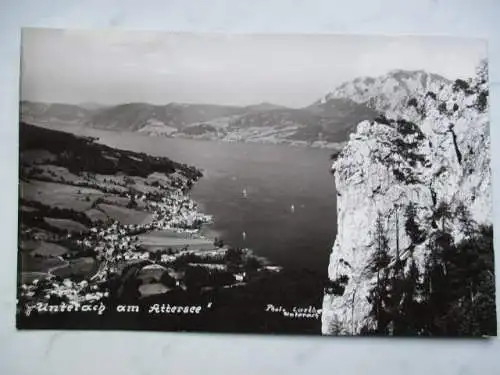 [Echtfotokarte schwarz/weiß] Unterach am Attersee. 