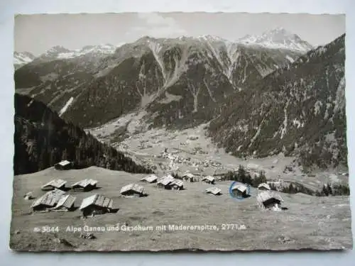 [Echtfotokarte schwarz/weiß] Alpe Ganeu und Gaschurn mit Madererspitze, 2771 m. 