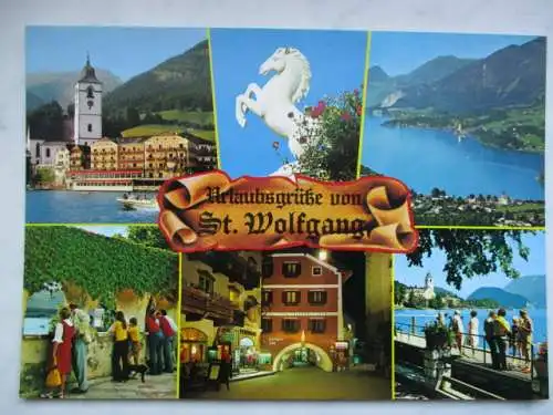 [Echtfotokarte farbig] Urlaubsgrüße von St.  Wolfgang
St. Wolfgang, die Perle am Wolfgangsee
(es folgt Liedtext). 