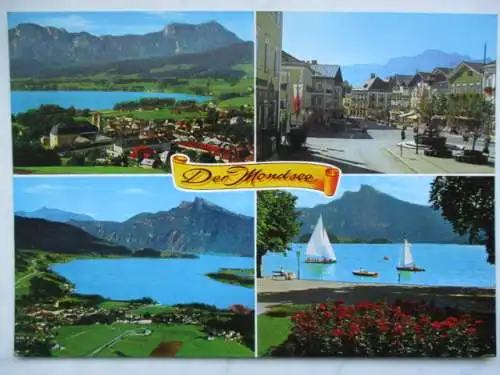 [Echtfotokarte farbig] Der Mondsee
Gegen Schober und Drachenwand
Marktplatz
mit Schafberg / Seepromenade
(Salzkammergut). 