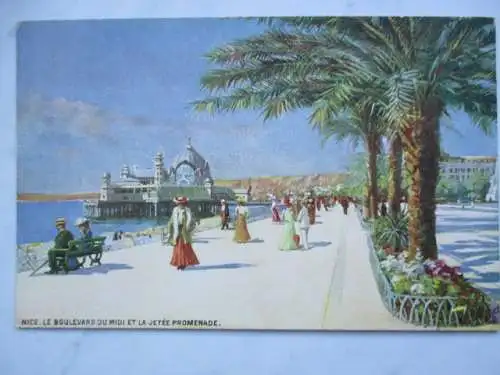[Lithographie] Nice  Le Boulevard du Midi et la Jetée Promenade. 