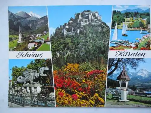 [Echtfotokarte farbig] Schönes Kärnten
Heiligenblut mit Großglockner 3798 m
Burgfestung Hochosterwitz
Alpenseebad Velden am Wörther See
Bildstock am Faaker See
Kärnten - Austria. 