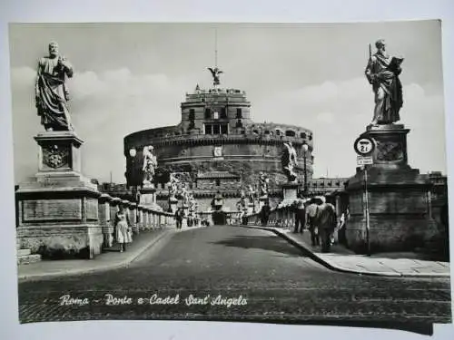 [Echtfotokarte schwarz/weiß] Roma   Ponte e Castel Sant' Angelo. 