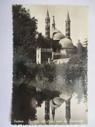 [Echtfotokarte schwarz/weiß] Padova  - Basilica del Santo vista  da  Pontecorvo. 