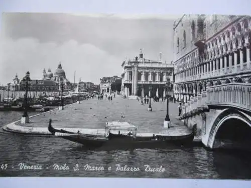 [Echtfotokarte schwarz/weiß] Venezia - Molo S. Marco e ,Palazzo Ducale. 