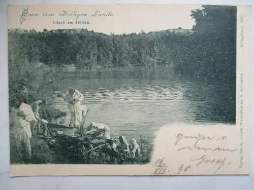 [Lithographie] Gruss vom Heiligen Kande
Pilger am Jordan. 