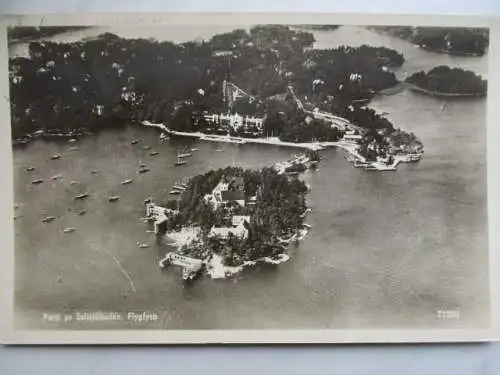 [Echtfotokarte schwarz/weiß] Parti av Saltsjöbaden. Flygfyto. 