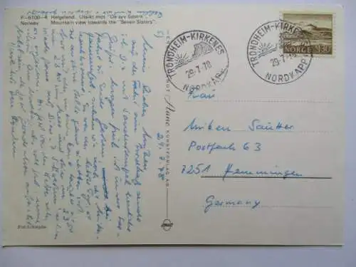 [Echtfotokarte farbig] Helgeland . Utsikt  mot "De syv  Sostre". 