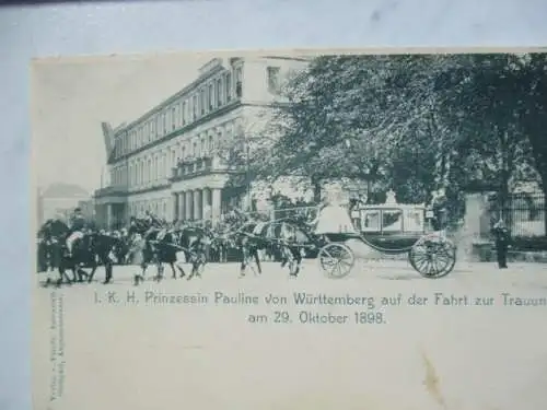 [Lithographie] I.K.H. Prinzessin Pauline von Württemberg auf der Fahrt zur Trauung am 29. Oktober 1898. 