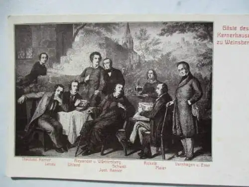 [Lithographie] Gäste des Kernerhauses zu Weinsberg
Theobald kerner, Lenau, Uhland, Alexander v. Württemberg, , Schwab, Justinus Kerner,  Rickele, Maier, Varnhagen v. Ense. 