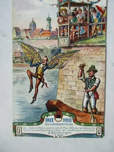 [Lithographie] Hundertjahrfeier 1811 1911
Bei diesem Erker spielte am 31. Mai 1811 die weltbekannte Historie vom Schneider von Ulm der das Fliegen probierte, 
L. Berblinger 1829. 