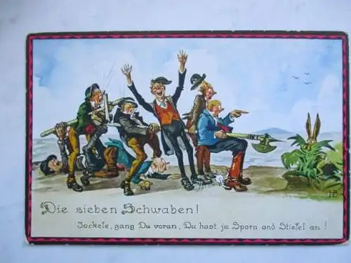 [Lithographie] Die sieben Schwaben !
Jockele, gang Du voran, Du hast ja Sporen und Stiefel an !. 