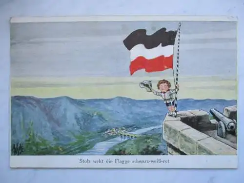 [Lithographie] Stolz weht die Flagge schwarz-weiß-rot. 