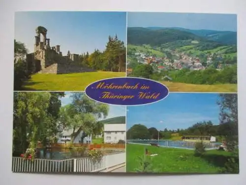 [Echtfotokarte farbig] Möhrenbach im Thüringer Wald
Lange-Berg-Denkmal, Übersicht, Pferdeteich, Freibad. 