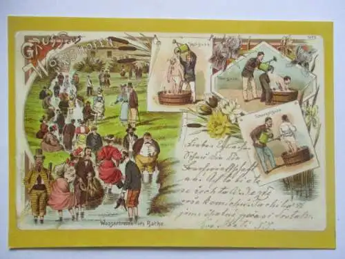 [Echtfotokarte farbig] Reproduktion einer alten Ansichtskarte von Bad Wörishofen / Allgäu
Kneippkur um 1900. 