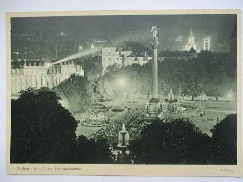 [Lithographie] Stuttgart  Schloßplatz Nachtaufnahme. 
