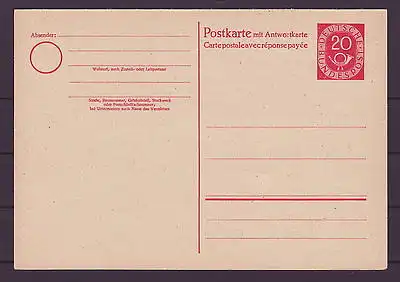 Bund Posthorn Ganzsache Postkarte 20Pf. mit Antwortkarte Mi.P15II 60€ **   Z271