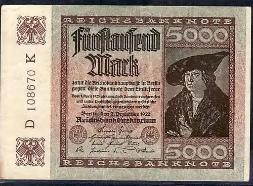 Geldschein D.-Reich  5000  Mark (m5120 ) siehe scan