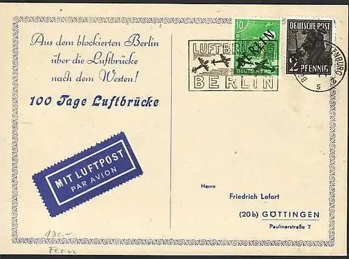 Berlin Erinnerungskarte Luftbrücke 1948 (z9270 ) siehe scan