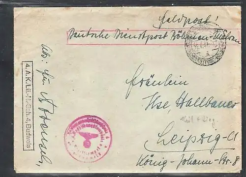 Böhmen &amp; Mähren Feldpost Brief  (ba 7333  ) siehe scan  !