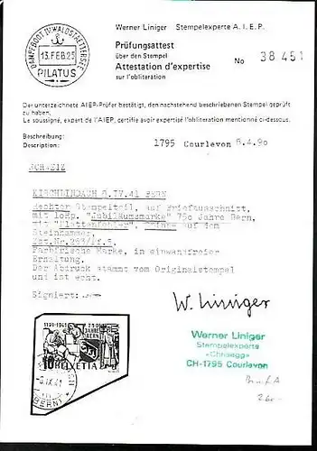 Schweiz  Nr. 398 V   Briefstück Attest   ( ba8292  ) siehe  scan !