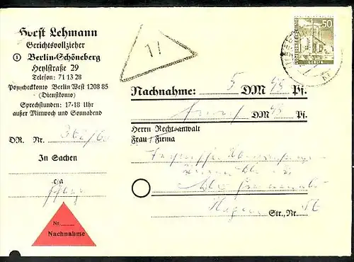 Berlin Nachnahme Beleg - bedarf    ( zz3982 ) siehe scan  !