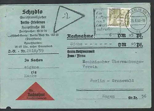 Berlin Nachnahme Beleg - bedarf    ( zz3981 ) siehe scan  !