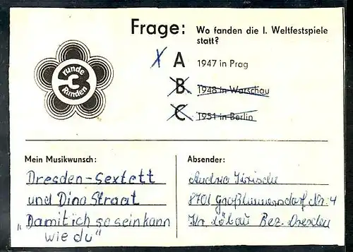 DDR  Karte Weltfestspiele-Poststempe l 200% Zuschlag ! 1973 (zz4302 ) siehe scan  !