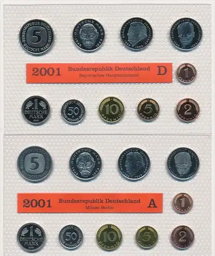 BRD  Kursmünzset 5 Serien im Blister 2001 =200 &euro;   (x1594 ) siehe scan