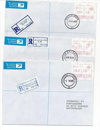 Südafrika /RSA  Lot   10 verschiedene Orte- R.-Briefe/FDC  Automaten Marken (bc1923 ) siehe Bilder