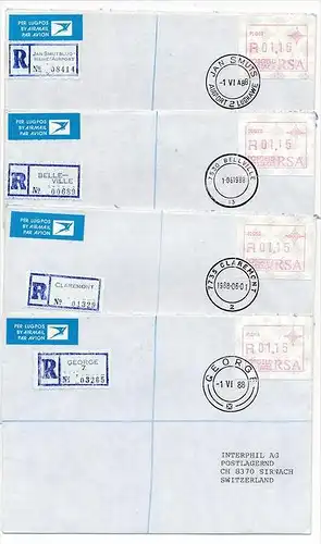 Südafrika /RSA  Lot   10 verschiedene Orte- R.-Briefe /FDC Automaten Marken (bc1921 ) siehe Bilder