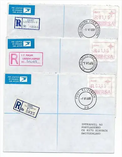 Südafrika /RSA  Lot   10 verschiedene Orte- R.-Briefe /FDC Automaten Marken (bc1921 ) siehe Bilder