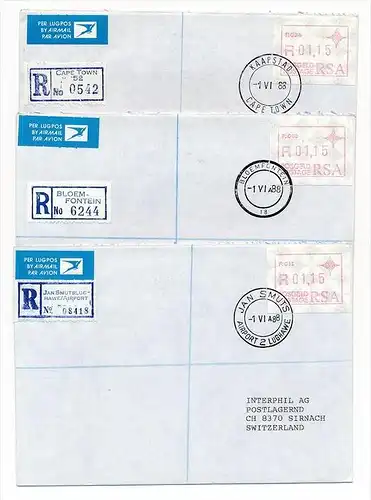 Südafrika /RSA  Lot   10 verschiedene Orte- R.-Briefe/FDC   Automaten Marken (bc1922 ) siehe Bilder