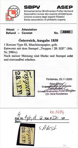 Österreich Nr.1yt,d  o -Attest (bc 3794 ) siehe scan !